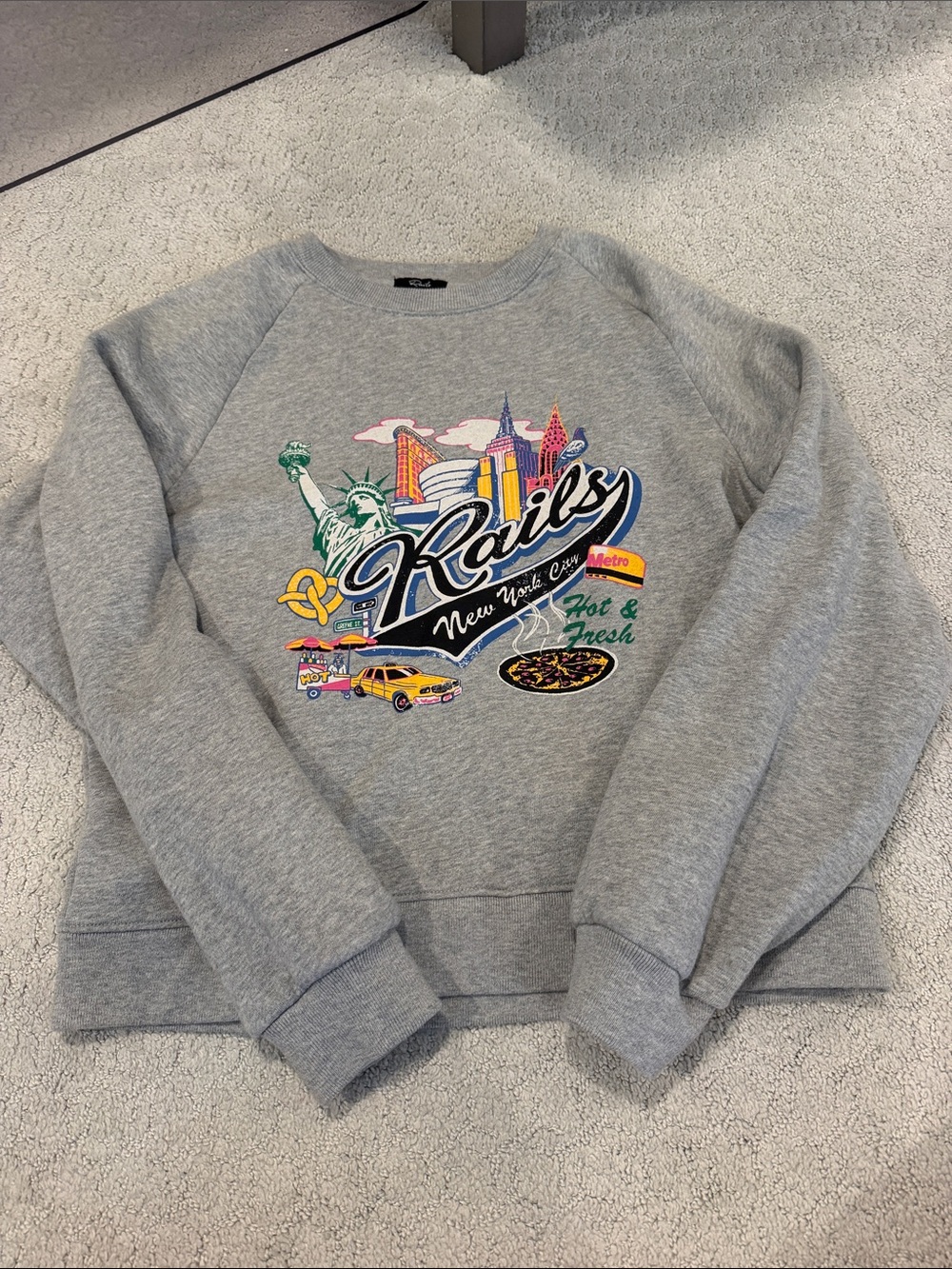 Rails Gray Crewneck Sweatshirt with Multicolor New York Graphic